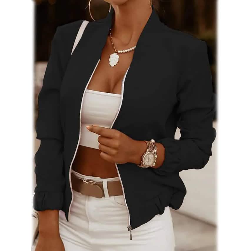 Women's Bomber Jacket Casual Women's Outerwear Black S - DailySale