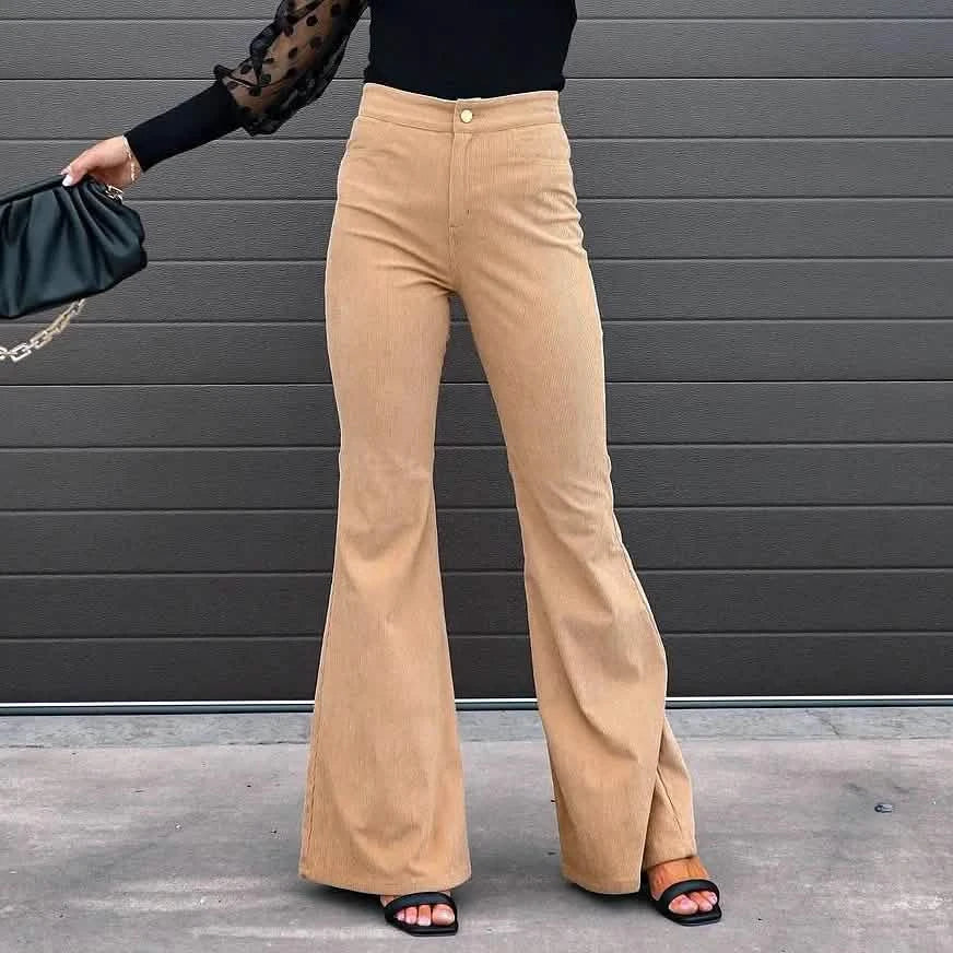 Women's Bootcut Pants Trousers Jeans Corduroy Women's Bottoms Khaki S - DailySale