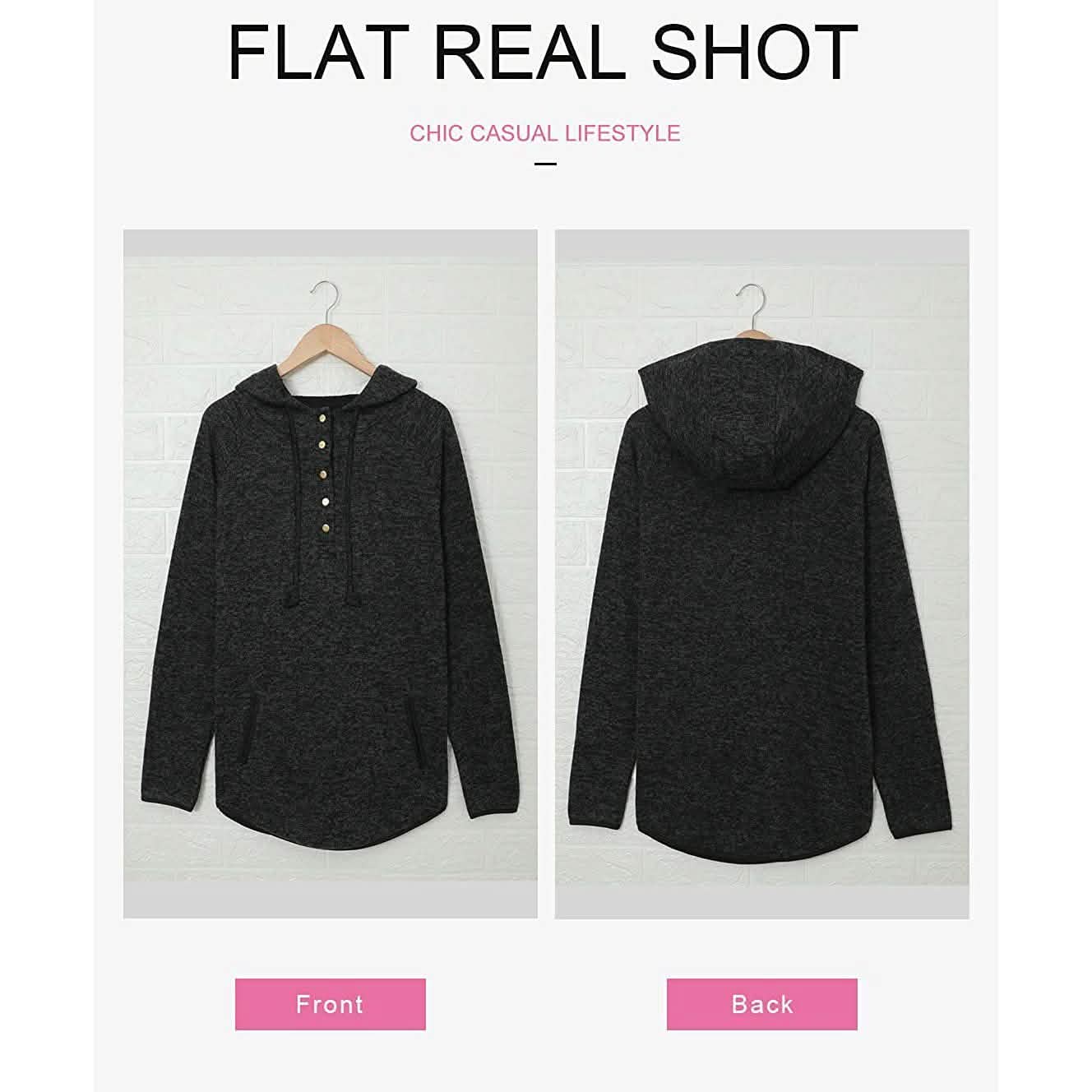 Womens Button Collar Drawstring Stitching Sweatshirts Hoodies Pullover Women's Tops - DailySale