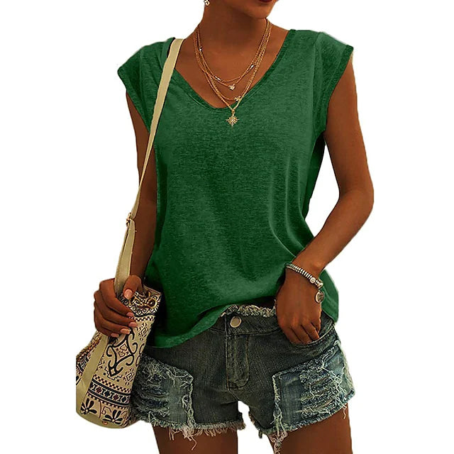 Women's Cap Sleeve T-Shirt Casual Loose Fit Tank Top Women's Tops Green S - DailySale