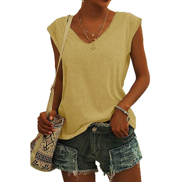 Women's Cap Sleeve T-Shirt Casual Loose Fit Tank Top Women's Tops Yellow S - DailySale