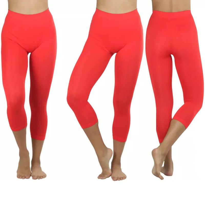 Women's Capri Seamless Lightweight Stretch Leggings Women's Clothing Fire Red - DailySale