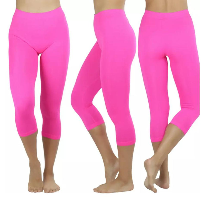 Women's Capri Seamless Lightweight Stretch Leggings Women's Clothing Hot Pink - DailySale
