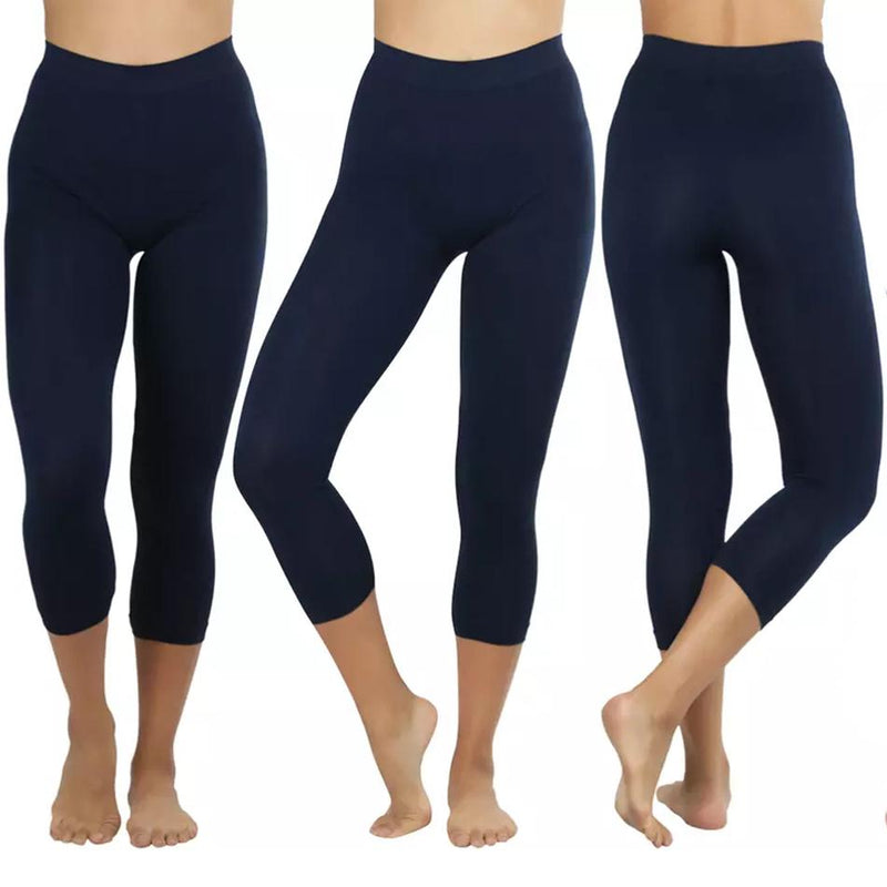 Women's Capri Seamless Lightweight Stretch Leggings Women's Clothing Navy - DailySale