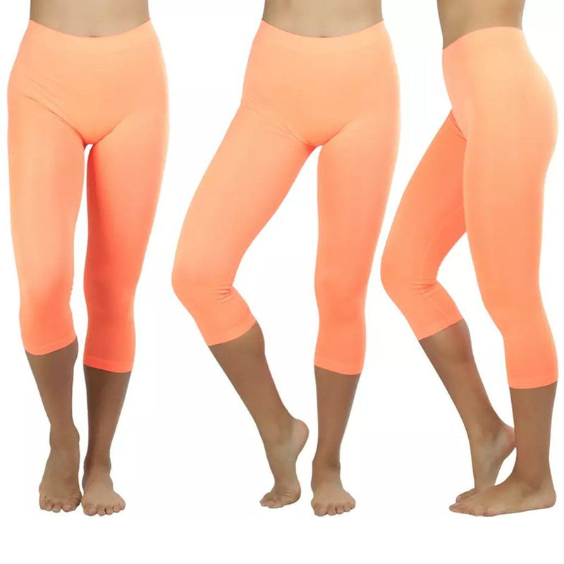 Women's Capri Seamless Lightweight Stretch Leggings Women's Clothing Neon Orange - DailySale