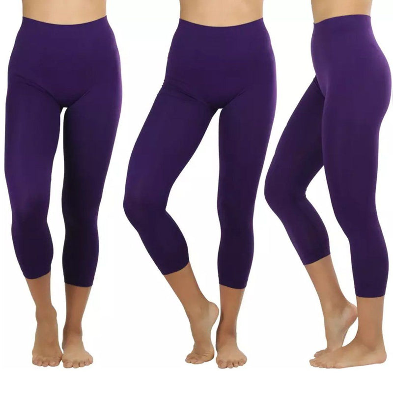 Women's Capri Seamless Lightweight Stretch Leggings Women's Clothing Purple - DailySale