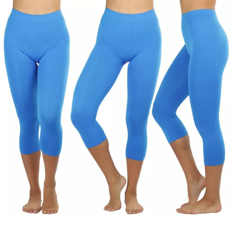 Women's Capri Seamless Lightweight Stretch Leggings Women's Clothing Turquoise - DailySale