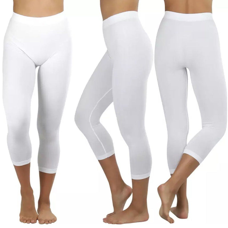 Women's Capri Seamless Lightweight Stretch Leggings Women's Clothing White - DailySale