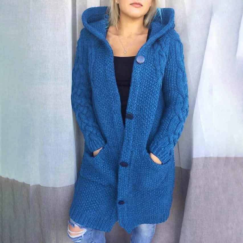 Women's Cardigan Pocket Chunky Long Sleeve Sweater Women's Outerwear Blue S - DailySale