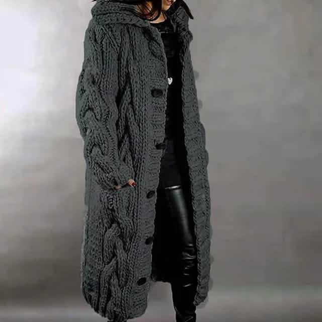Women's Cardigan Sweater Jumper Cable Chunky Knit Hooded Solid Color Open Front Women's Outerwear Dark Gray S - DailySale