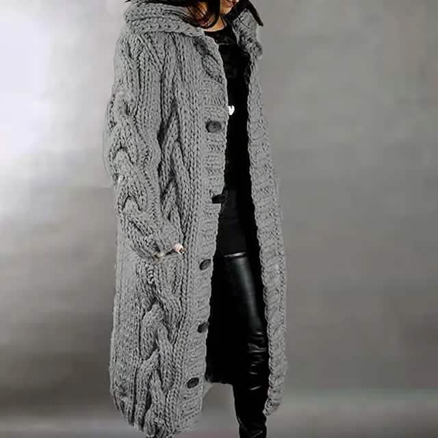 Women's Cardigan Sweater Jumper Cable Chunky Knit Hooded Solid Color Open Front Women's Outerwear Gray S - DailySale
