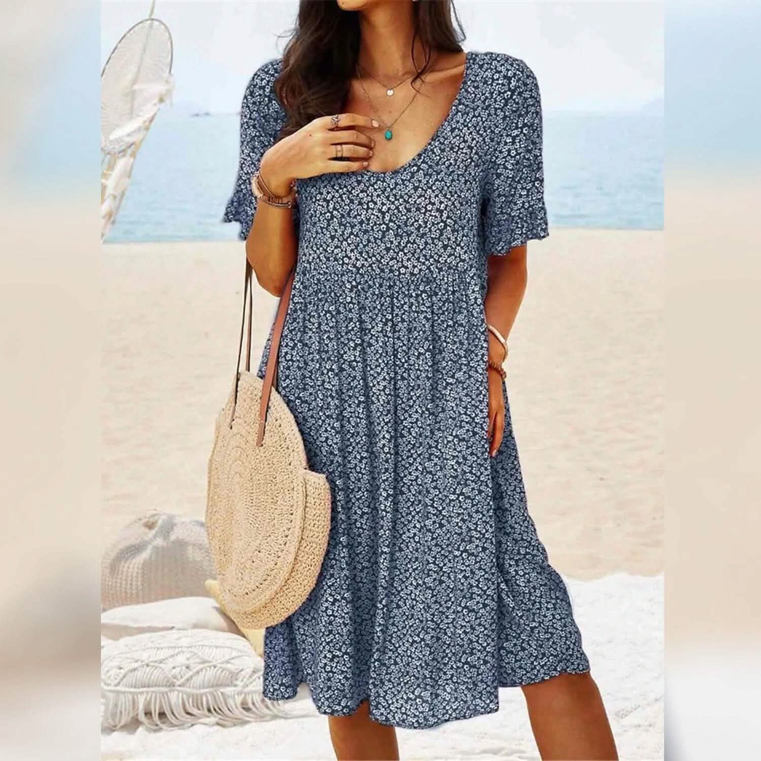 Women's Casual Floral Dress Women's Dresses Dark Blue S - DailySale