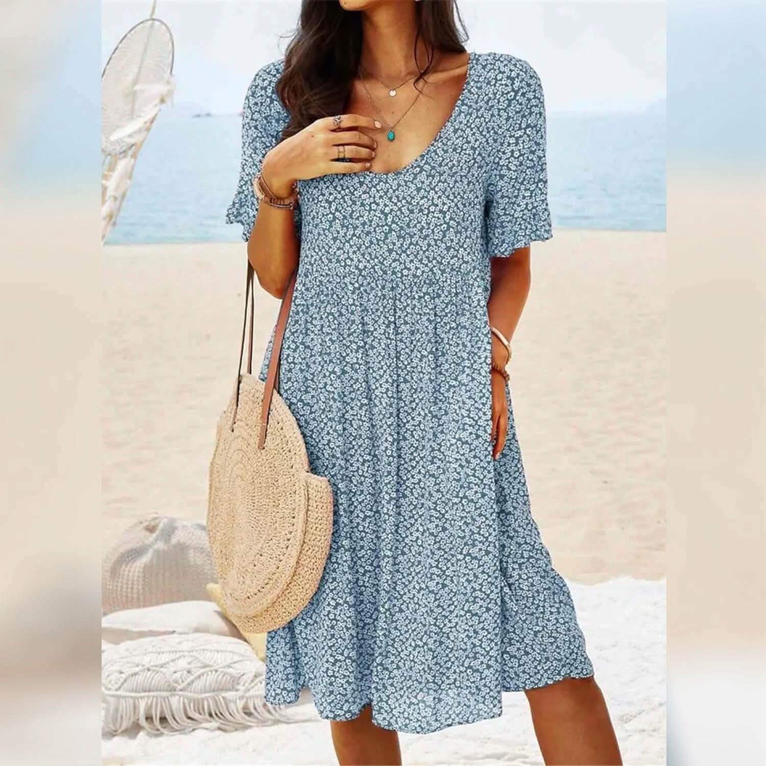 Women's Casual Floral Dress Women's Dresses Light Blue S - DailySale