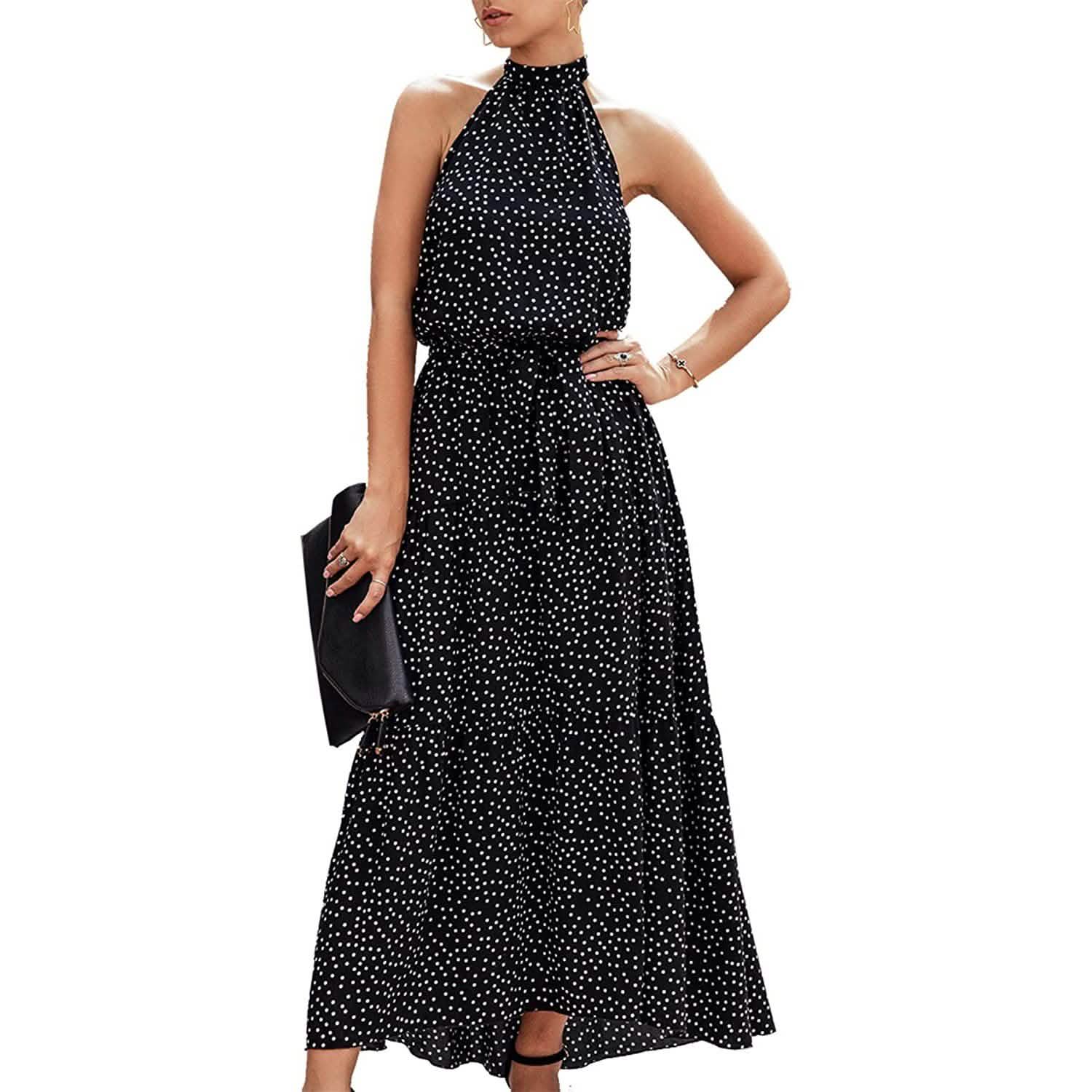 Women’s Casual Halter Neck Sleeveless Long Maxi Dress Women's Clothing Black S - DailySale