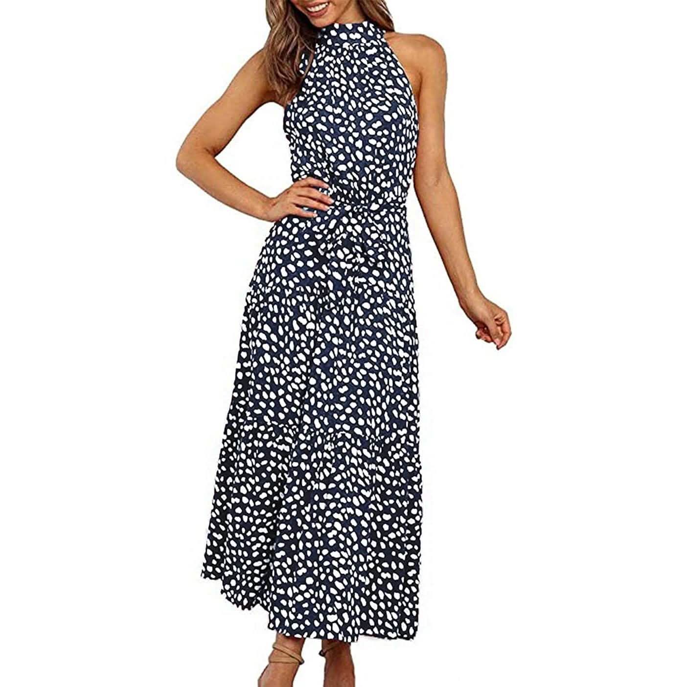 Women’s Casual Halter Neck Sleeveless Long Maxi Dress Women's Clothing Z-Navy S - DailySale