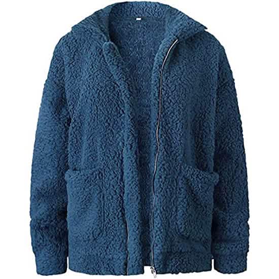 Women's Casual Lapel Fleece Fuzzy Faux Shearling Zipper Coat Women's Outerwear - DailySale