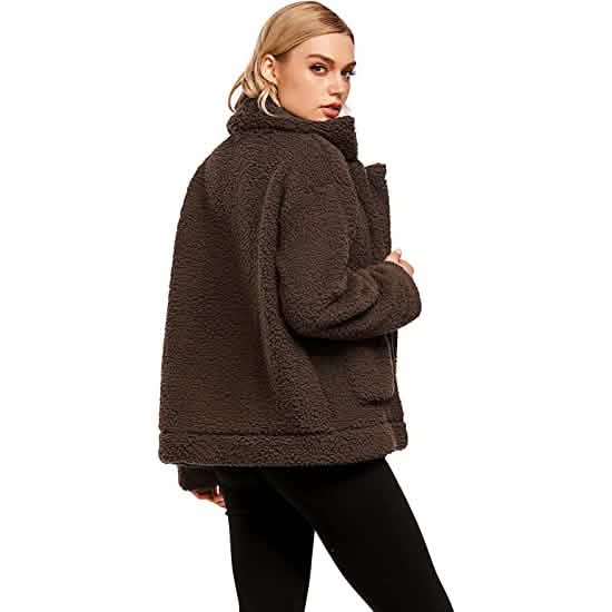 Women's Casual Lapel Fleece Fuzzy Faux Shearling Zipper Coat Women's Outerwear - DailySale