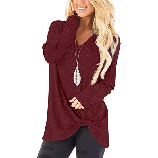 Women's Casual Long Sleeve Solid T-Shirts Women's Clothing Burgundy S - DailySale