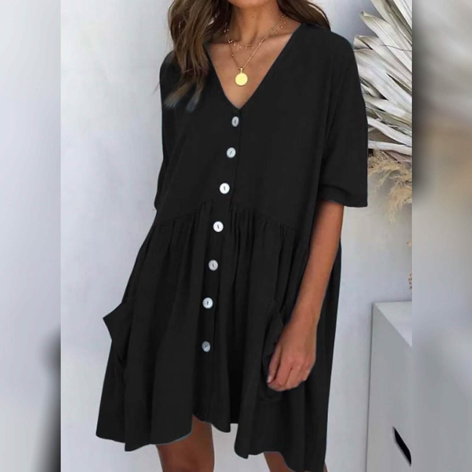 Women's Casual Ruched Loose Fit Dress Women's Dresses Black S - DailySale