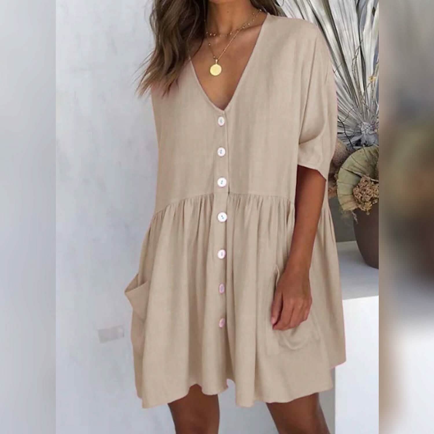 Women's Casual Ruched Loose Fit Dress Women's Dresses Khaki S - DailySale
