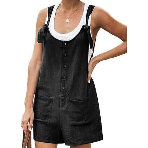 Women's Casual Summer Cotton Linen Rompers Overalls Jumpsuit Shorts Women's Tops Black S - DailySale