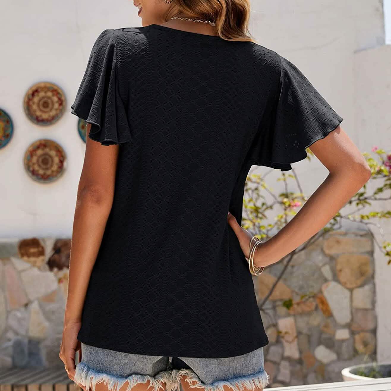 Womens Casual T-Shirts Summer Crew Neck Ruffle Sleeve Tees Tunic Tops Women's Tops - DailySale