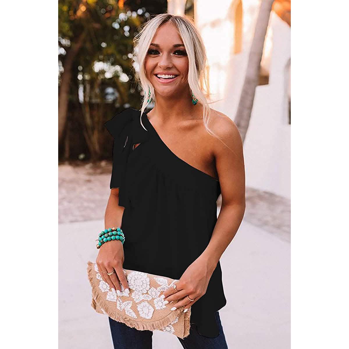 Women's Casual Tie One Shoulder Top Women's Tops - DailySale