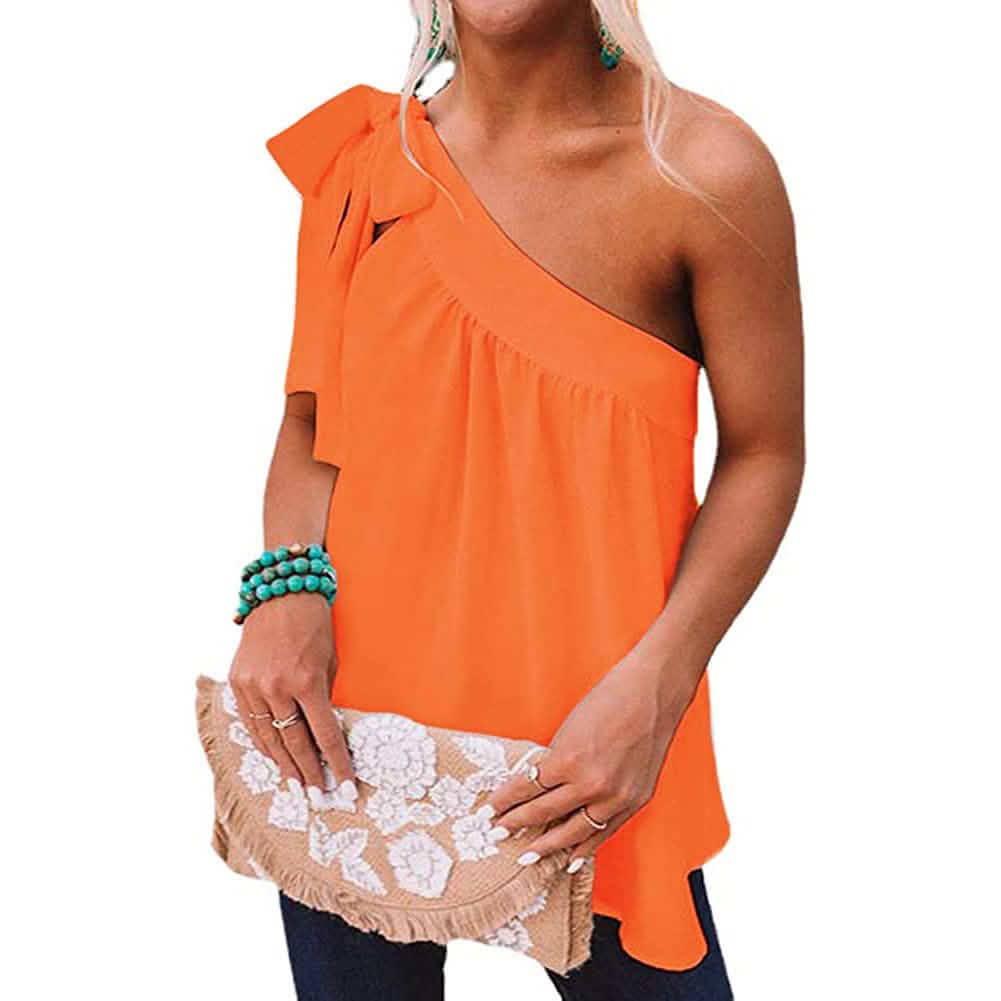 Women's Casual Tie One Shoulder Top Women's Tops Orange S - DailySale