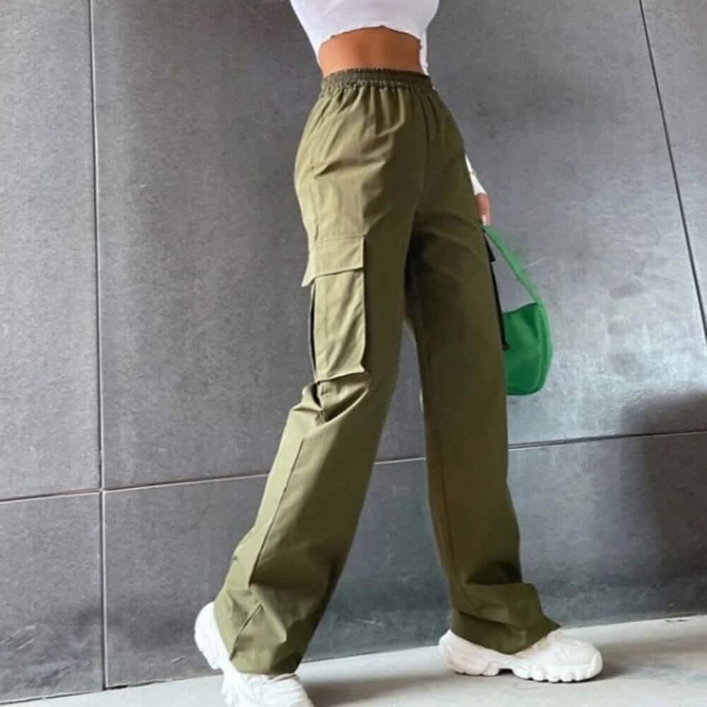 Women's Chinos Cargo Mid Waist Pants Women's Bottoms Army Green S - DailySale