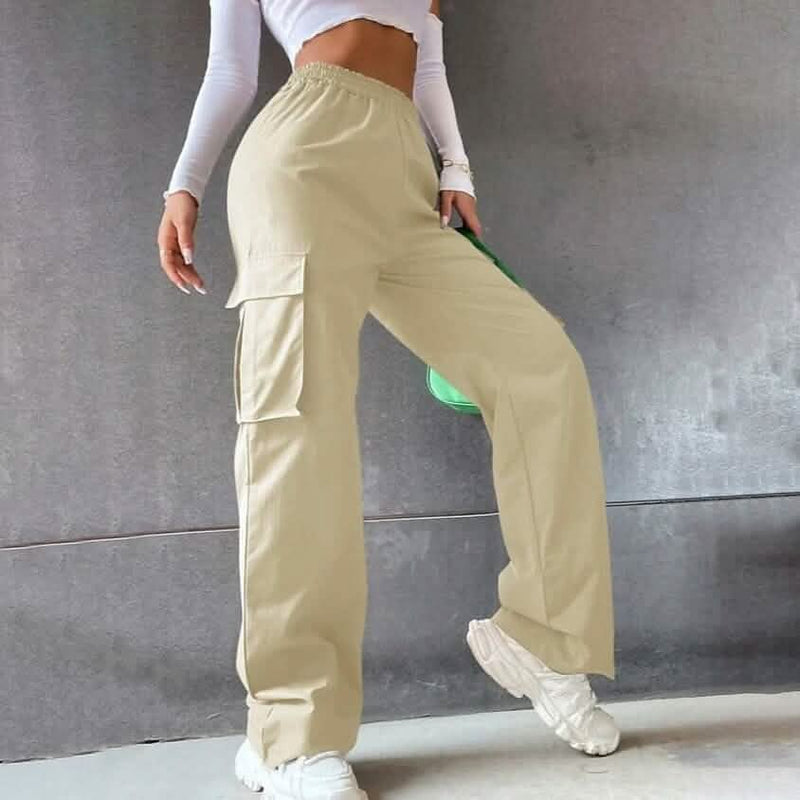 Women's Chinos Cargo Mid Waist Pants Women's Bottoms Beige S - DailySale