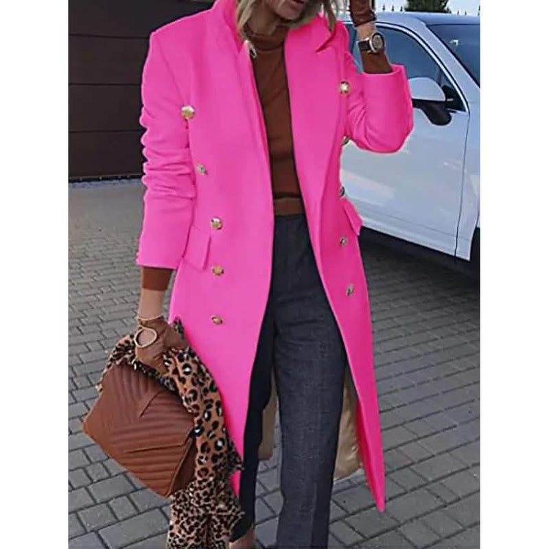 Women's Coat Regular Fit Warm Casual Jacket Long Sleeve Solid Color Women's Outerwear Rose Red M - DailySale