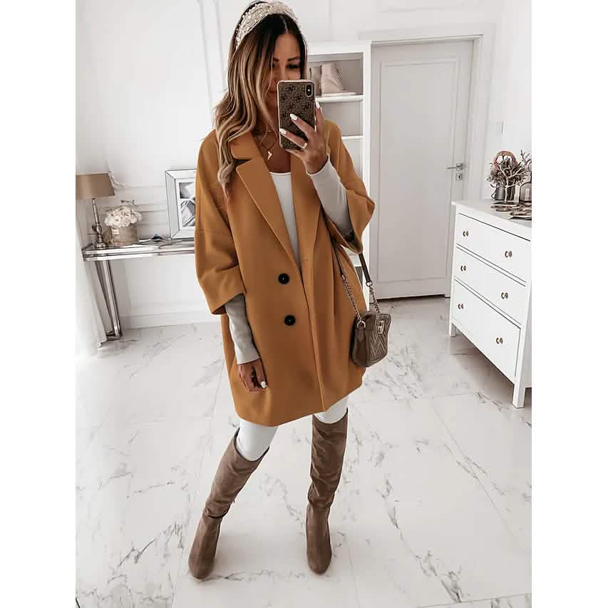 Women's Coat Shacket Jacket Long Sleeve Solid Color Oversized Women's Outerwear Khaki S - DailySale