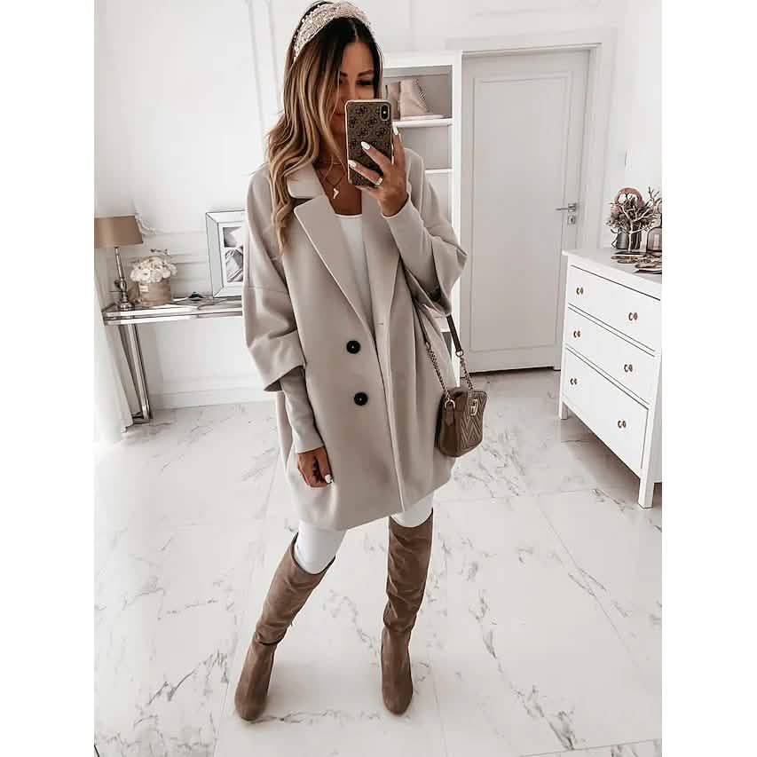 Women's Coat Shacket Jacket Long Sleeve Solid Color Oversized Women's Outerwear Light Gray S - DailySale