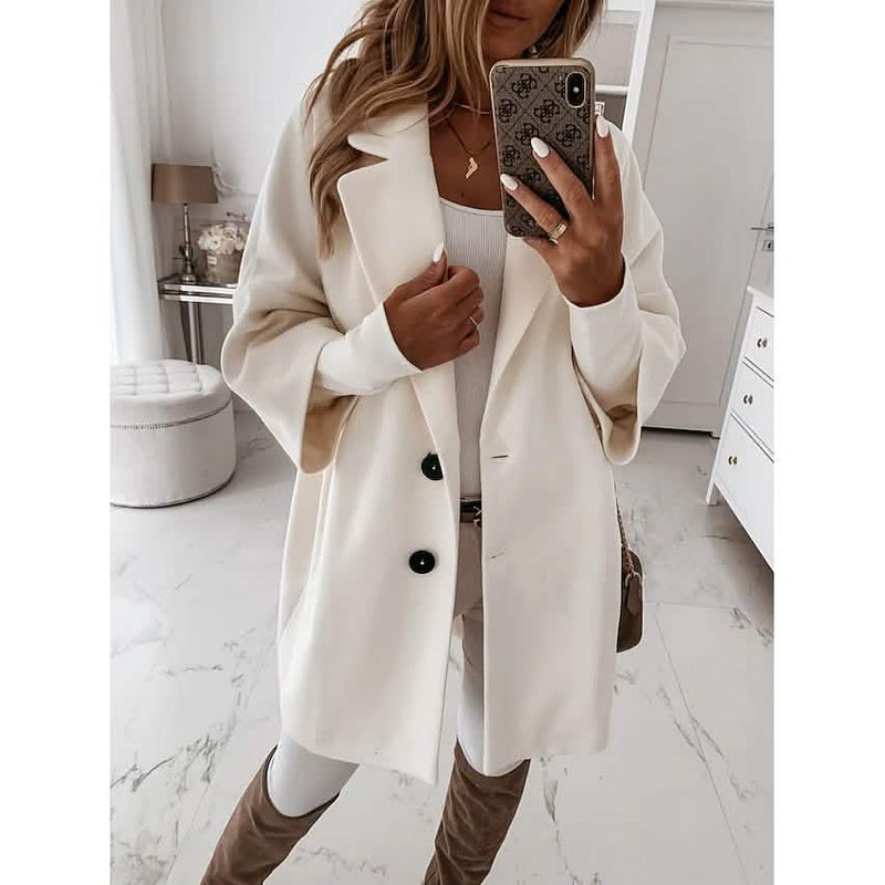 Women's Coat Shacket Jacket Long Sleeve Solid Color Oversized Women's Outerwear White S - DailySale