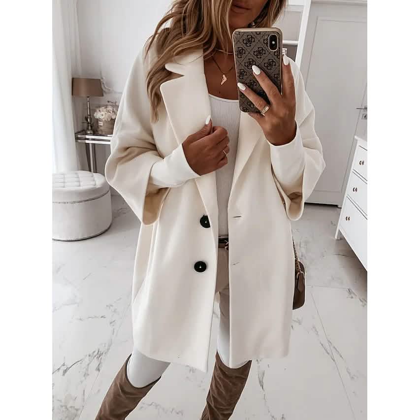 Women's Coat Shacket Jacket Long Sleeve Solid Color Oversized Women's Outerwear White S - DailySale