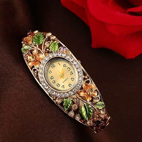 Women's Crystal Bracelet Wrist Watch Women's Shoes & Accessories Gold - DailySale