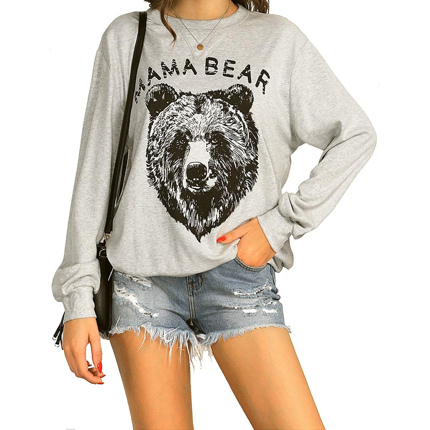 Loose shops Bear Graphic Print Sweatshirt, Long Sleeve Crew Neck Pullover Sweatshirt,