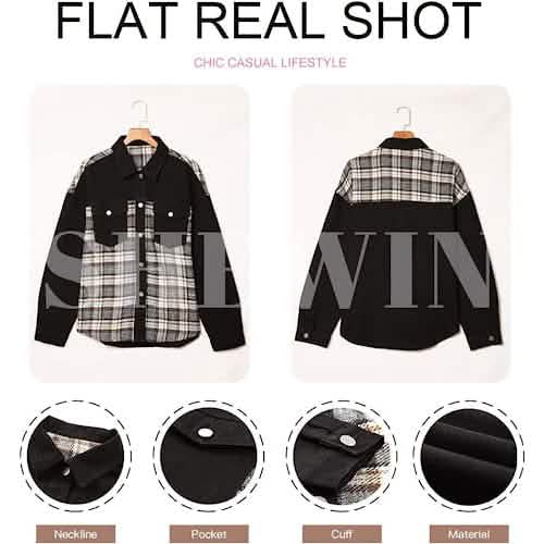 Women's Denim Jacket Long Sleeve Plaid Button Down Shirts Shacket Women's Outerwear - DailySale