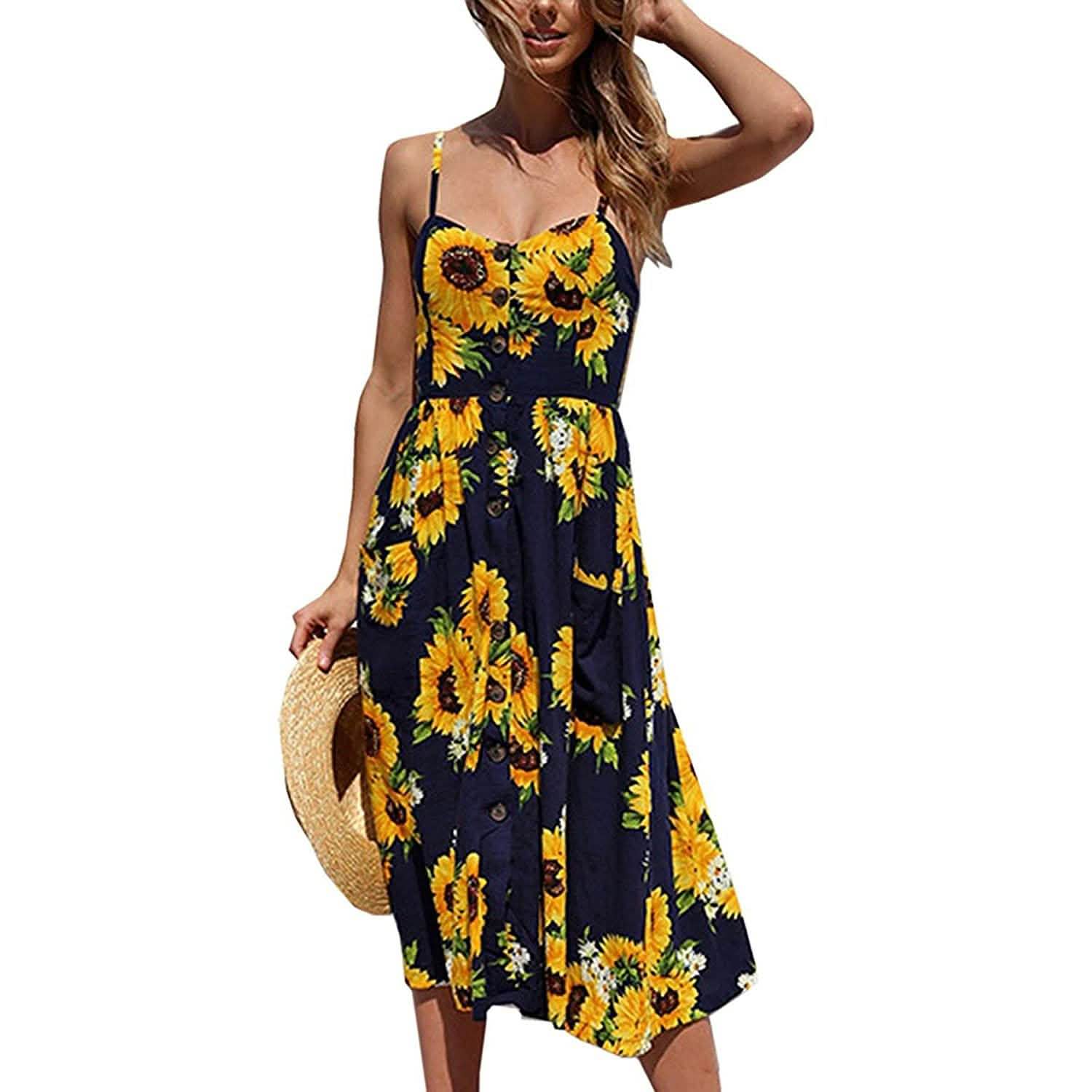 Women's Dresses Summer Casual Spaghetti Strap Women's Clothing A-NavyBlue S - DailySale