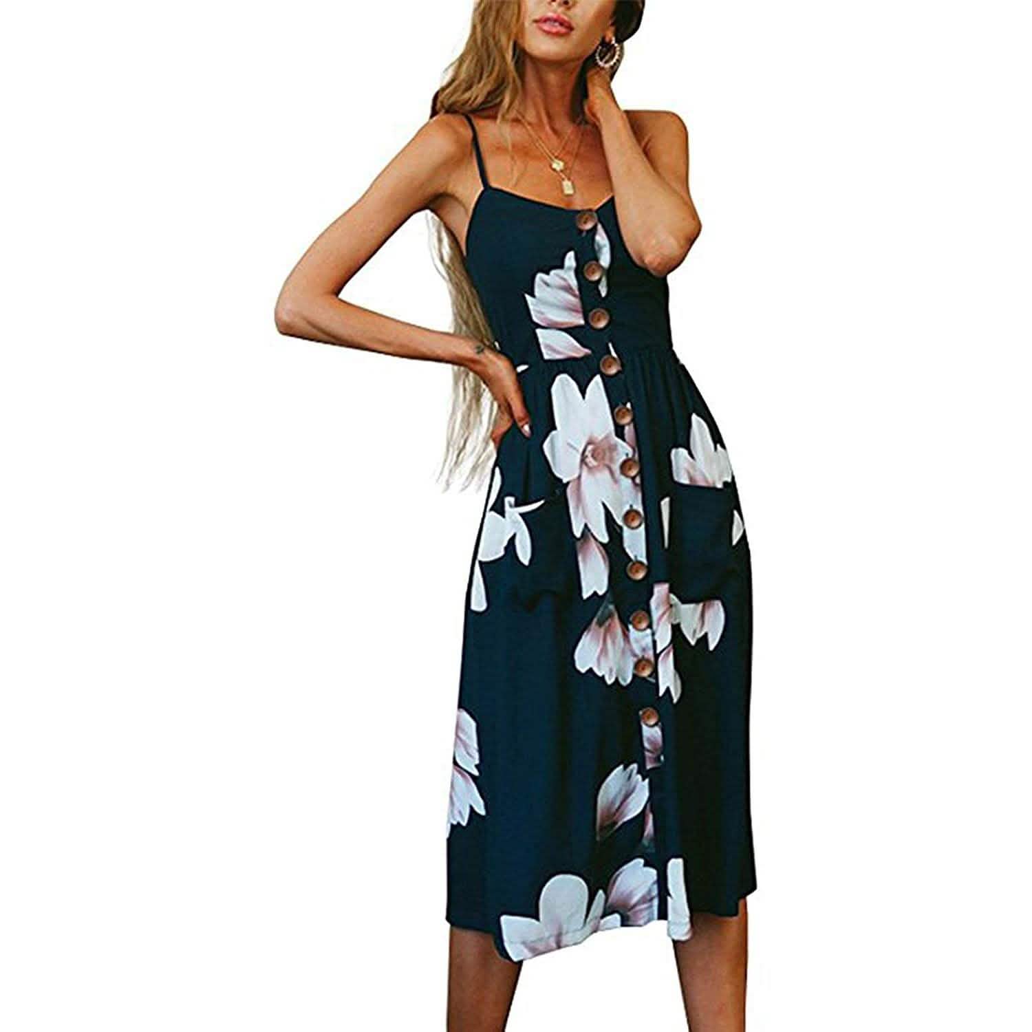 Women's Dresses Summer Casual Spaghetti Strap Women's Clothing Navy Pink S - DailySale