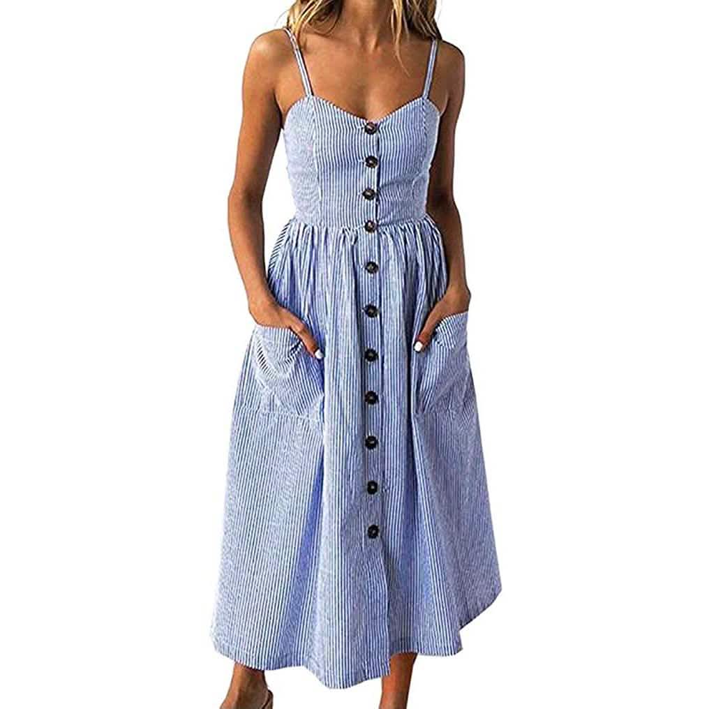 Women's Dresses Summer Casual Spaghetti Strap Women's Clothing Striped S - DailySale