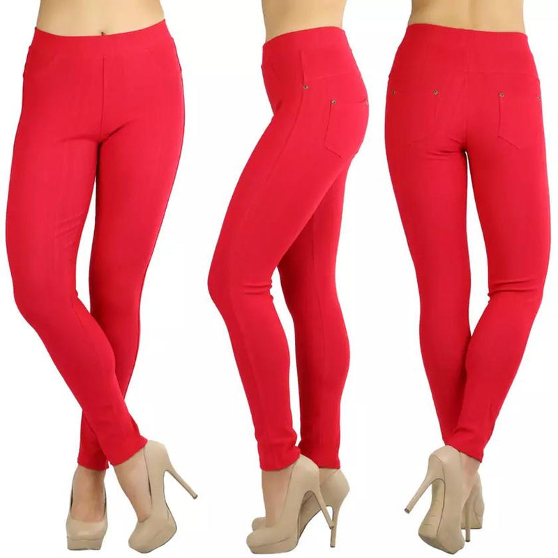 Women's Elegant Denim Like Back Pocket Jeggings Women's Clothing Red - DailySale