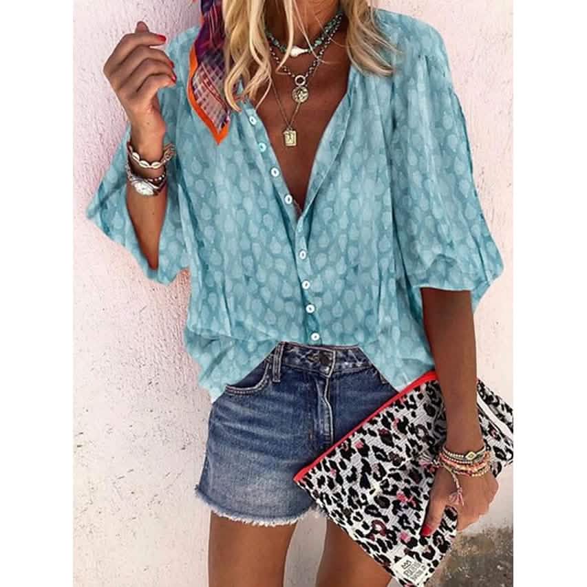 Women's Elegant Vintage Shirt Top Women's Tops Blue S - DailySale