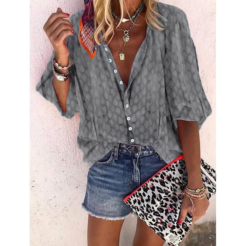 Women's Elegant Vintage Shirt Top Women's Tops Gray S - DailySale