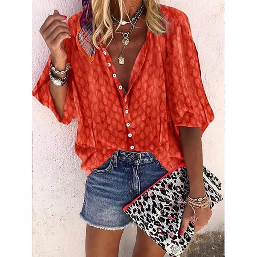 Women's Elegant Vintage Shirt Top Women's Tops Orange S - DailySale