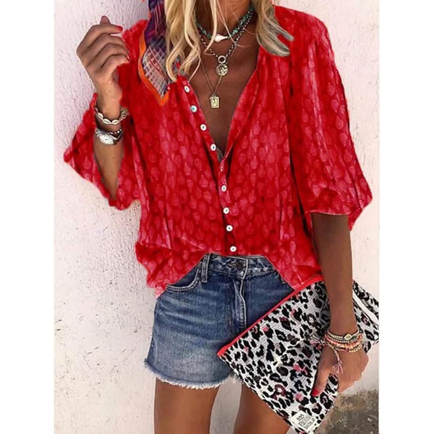 Women's Elegant Vintage Shirt Top Women's Tops Red S - DailySale
