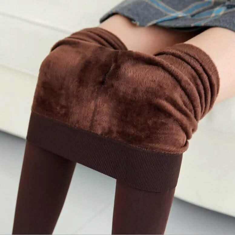 Women’s Extra 220g Fleece Leggings High Waist Stretchy Warm Leggings (One Size) Women's Bottoms Brown - DailySale