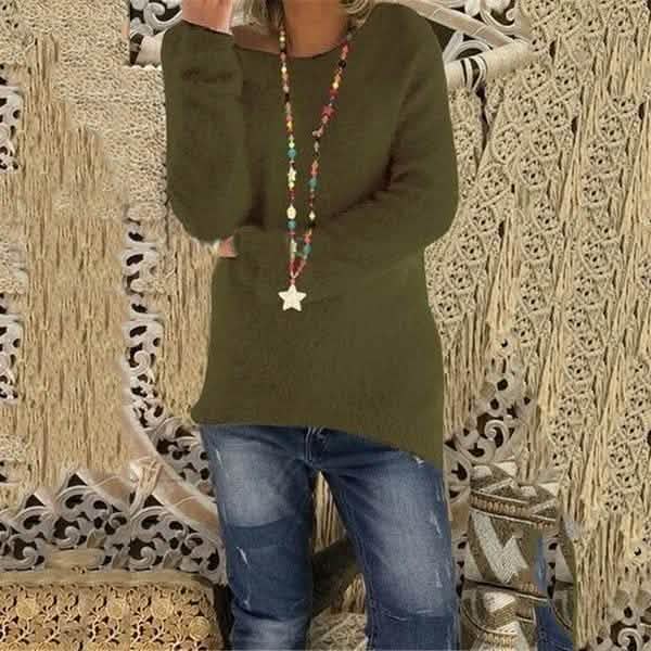 Women's Fashion Autumn and Winter Long Sleeve Knitted Sweaters Solid Color Warm Pullover Tops Women's Tops Army Green S - DailySale