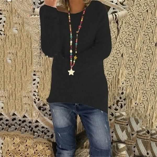 Women's Fashion Autumn and Winter Long Sleeve Knitted Sweaters Solid Color Warm Pullover Tops Women's Tops Black S - DailySale