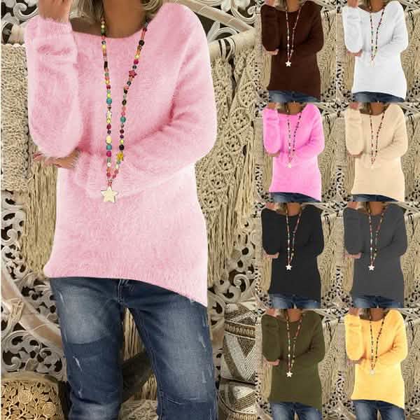 Women's Fashion Autumn and Winter Long Sleeve Knitted Sweaters Solid Color Warm Pullover Tops Women's Tops - DailySale